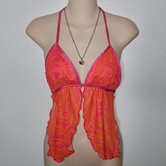 Adika Tops - Adika Swirl Mesh Halter Top Festival